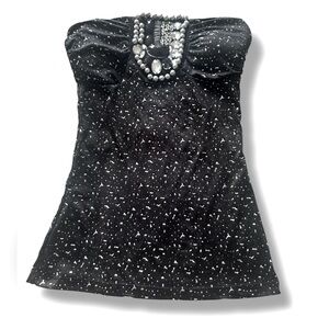 Imagine Black & Silver Speckled Rare Embellished Neckline Strapless Top